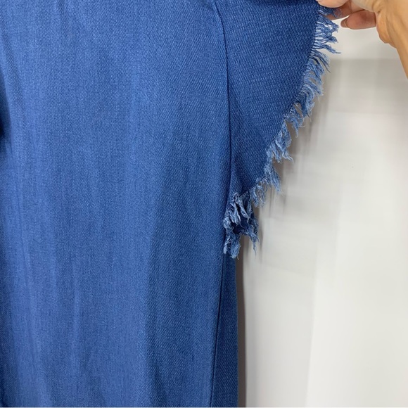 Philosophy Dark Blue Rayon Tencel Fringe Short Sleeve Boho Dress Size Medium - Picture 6 of 15